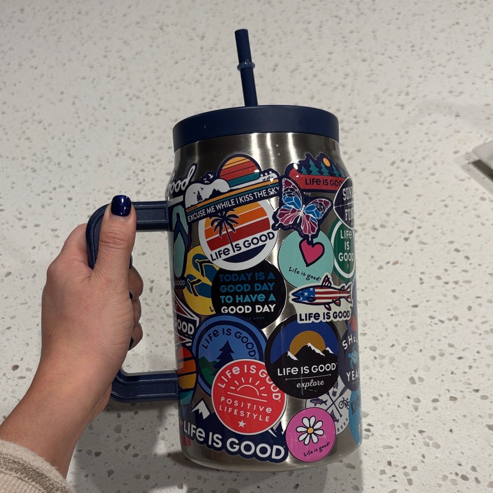 Life Is Good Sticker-Decorated Tumbler - Multicolor